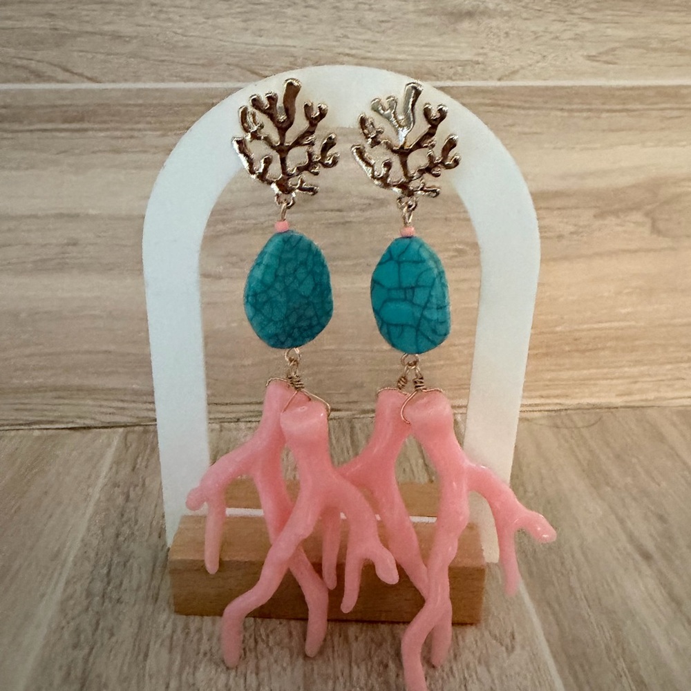 New Pink and Turquoise Coral Earrings